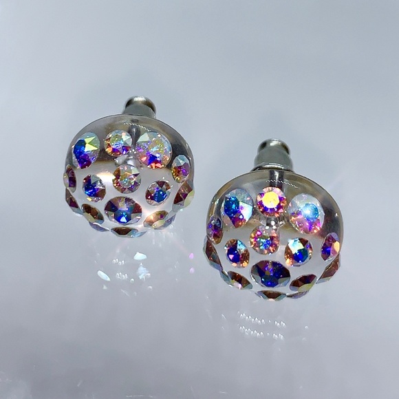 Acrylic Crystal Stud Earrings Embellished With Aurora borealis European Crystals - Picture 11 of 14